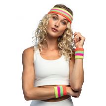 Bandeau et poignets multicolores 80's pour Adulte - Couleur Multicolore