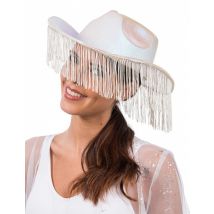Chapeau de cowboy irisé blanc avec franges pour Adulte - Couleur Blanc
