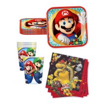 Kit anniversaire vaisselle jetable Mario - Couleur Multicolore
