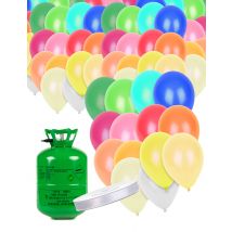 Kit bouteille d'hélium avec 50 ballons multicolores et ruban - Couleur Multicolore