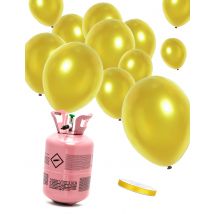 Kit bouteille d'hélium avec 24 ballons dorés et ruban - Couleur Or