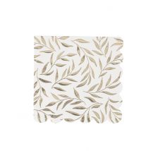 20 serviettes cocktail en papier blanc et or - Couleur Blanc