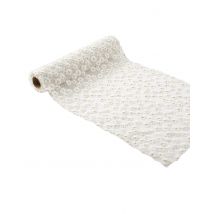 Chemin de Table Voile Brodé Blanc et Or 24cm x 3m - Couleur Blanc