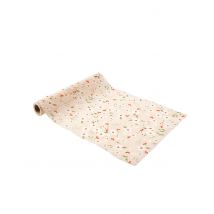 Chemin de Table Tissu Beige, Blanc, Vert et Pêche 26cmx5m - Couleur Blanc