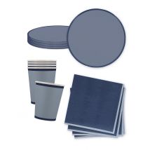 Kit vaisselle jetable Bi-Color Bleu marine et bleu orage - Couleur Bleu foncé