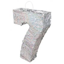 Piñata Holographique Argent Chiffre 7 40 x 28 x 8 cm - Couleur Argent