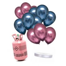 Kit bouteille d'hélium avec 6 ballons bleu marine 6 ballons roses et ruban - Couleur Multicolore