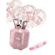 Kit bouteille d'hélium avec 6 ballons transparents à confettis et ruban satin - Couleur Rose