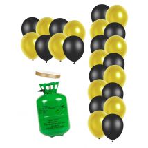 Kit bouteille bouteille d'hélium avec 12 ballons noirs 12 ballons dorés et ruban - Couleur Noir