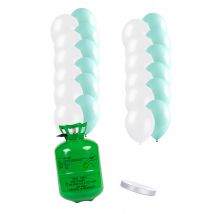 Kit bouteille d'hélium avec 12 ballons couleur menthe 12 ballons blancs et ruban