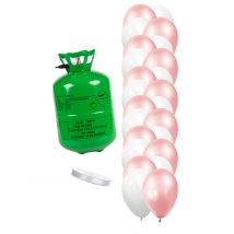 Kit bouteille d'hélium avec 12 ballons rose gold 12 ballons blancs et ruban - Couleur Rose