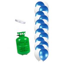 Kit bouteille d'hélium avec 12 ballons blancs 12 ballons bleus et ruban - Couleur Blanc