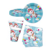 Kit vaisselle jetable petite licorne - Couleur Multicolore