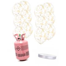 Kit bouteille d'hélium avec 12 ballons transparents à confettis dorés et ruban - Couleur Multicolore