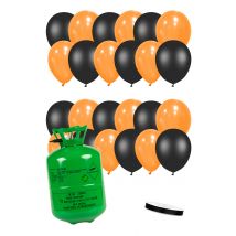 Kit bouteille d'hélium avec 12 ballons noirs et 12 ballons oranges et ruban - Couleur Noir