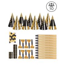 Kit cotillons noir et doré 10 personnes - Couleur Or