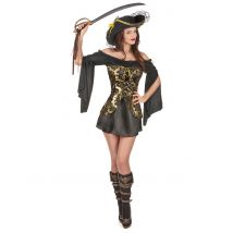Travestimento da piratessa con dettagli neri e oro per adulto - Colore Oro - Taglia S / M