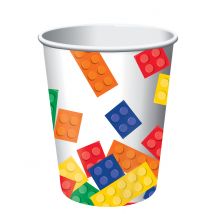 8 Bicchieri di carta mattoncini da costruzione 266 ml - Colore Multicolore