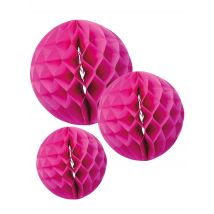 3 sfere di carta alveolata fucsia 15, 20 e 25 cm - Colore Rosa