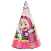 6 cappellini di carta con Masha e Orso - Colore Rosa