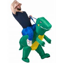 Costume gonfiabile esploratore con dinosauro per adulto - Colore Verde