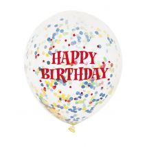 6 palloncini in lattice trasparenti Happy Birthday - Colore Trasparente