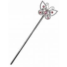 Bacchetta magica con farfalla rosa per adulto e bambino - Colore Argento