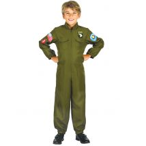 Costume da pilota di caccia per bambino - Colore Verde - Taglia L 10-12 anni (130-140 cm)