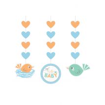 3 sospensioni di carta Hello baby blu - Colore Blu