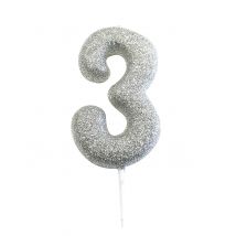 Candelina numero 3 brillantini argento - Colore Argento