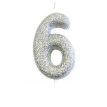 Candelina numero 6 brillantini argento - Colore Argento
