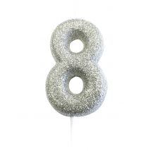 Candelina numero 8 brillantini argento - Colore Argento