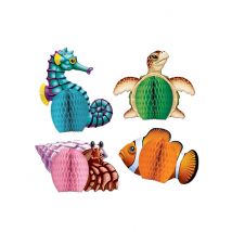 4 mini centrotavola di carta animali marini - Colore Multicolore