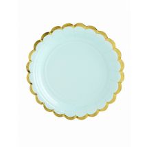 6 piattini in cartone color menta bordo oro 18 cm - Colore Blu