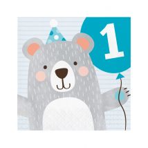 16 tovaglioli di carta piccolo orso 1 anno - Colore Blu