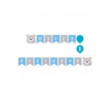 Ghirlanda di carta Happy Birthday piccolo orso - Colore Blu