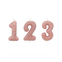 Candelina di compleanno con numero oro rosa e brillantini - Colore Rosa