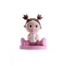 Statuina in resina bimba con biberon - Colore Rosa