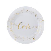 10 piatti in cartone Just Married bianco e oro 23 cm - Colore Bianco