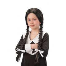 Parrucca nera con trecce da scolaretta bambina - Colore Nero