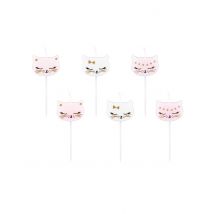 6 Candeline di compleanno gattini rosa e bianchi - Colore Rosa
