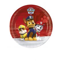 8 piattini in cartone Paw Patrol pronti all'azione 20 cm - Colore Rosso
