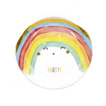 8 piatti in cartone rainbow party 23 cm - Colore Multicolore