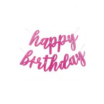 Ghirlanda in cartone Happy Birthday rosa con brillantini - Colore Rosa