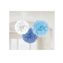 3 pon pon di carta bianchi e blu - Colore Blu
