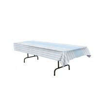 Tovaglia in plastica a righe blu bianche e argento - Colore Blu