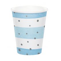 8 bicchieri in cartone blu e bianchi pois argento - Colore Bianco