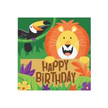 16 tovaglioli di carta Happy Birthday safari - Colore Multicolore