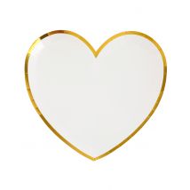 10 piatti in cartone cuore bianco e oro 22 cm - Colore Bianco