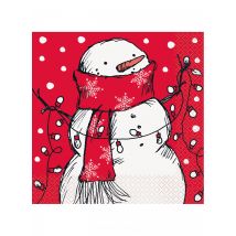16 tovaglioli in carta rossa pupazzo di neve - Colore Rosso